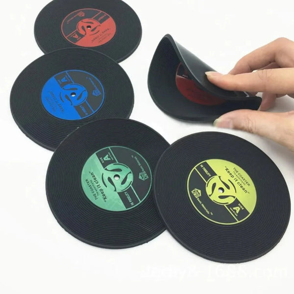 Non-slip vinyl record coasters