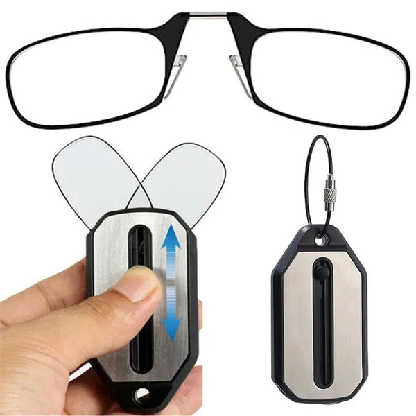 Fold-out iron-free reading glasses as a key ring