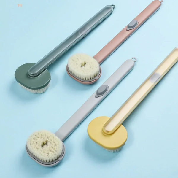 Bath brush with long handle and soap dispenser