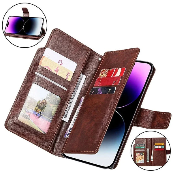 Foldable iPhone leather protective case with card slots