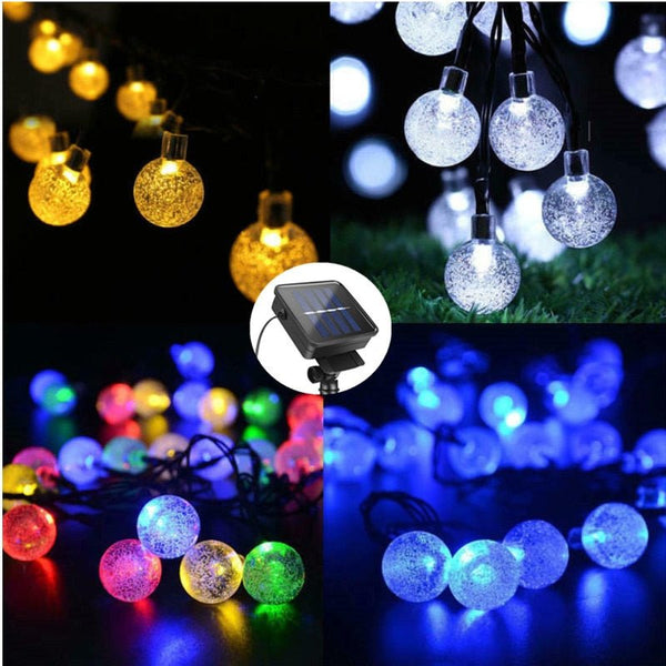 Solar-powered LED string lights for outdoor use