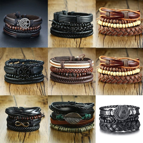 4-piece leather bracelet for men