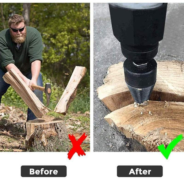 Wood splitter attachment for drill