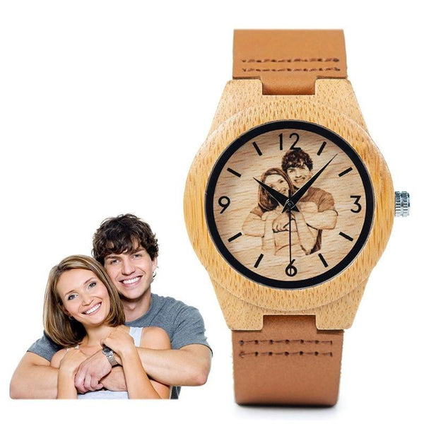 Personalized wooden photo wristwatch