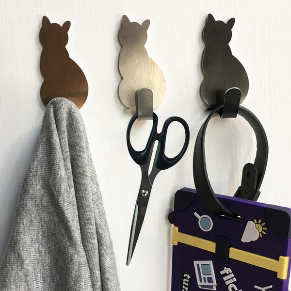 2 self-adhesive cat wall hooks made of stainless steel