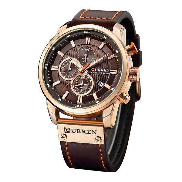 Men's wristwatch chronograph with leather strap