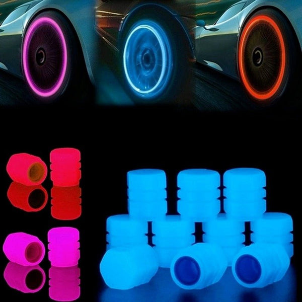 Glow-in-the-dark color tire valve caps (4 pieces)