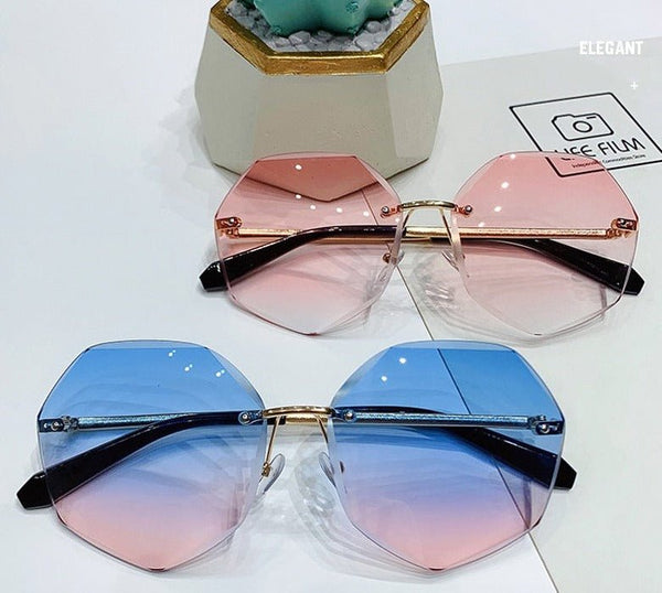 7 eckige Hippie Damen Sonnenbrille ohne Rahmen