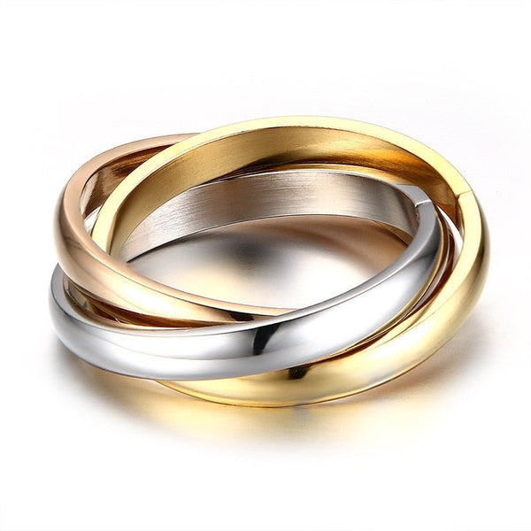 Stainless Steel Ladies Men's Tricolor Triple 3 in 1 Three Ring