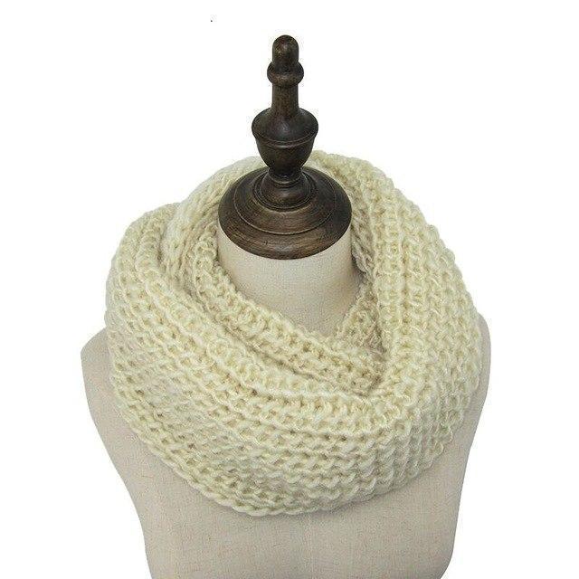  Beige Handgestrickter Loop Infinity Schlauchschal