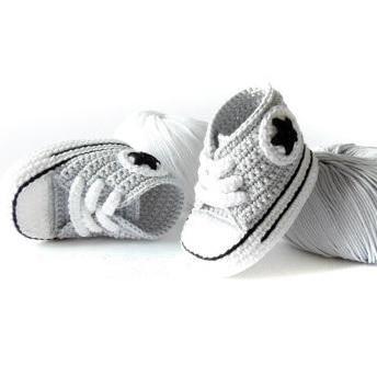  Grau/Weiß / 0-6 Monate Gehäkelte Baby Turnschuhe