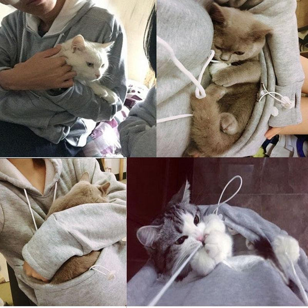 Unisex Katzen Pullover mit Bauchtasche für Katze