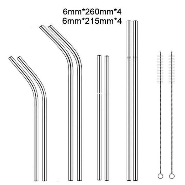 Reusable metal straws including cleaner (8 pieces)