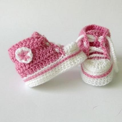  Rosa/weiß / 0-6 Monate Gehäkelte Baby Turnschuhe