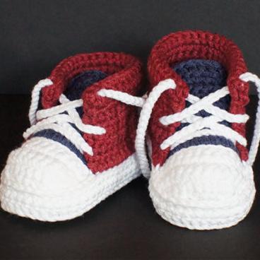  Rot/Blau/Weiß / 0-6 Monate Gehäkelte Baby Turnschuhe